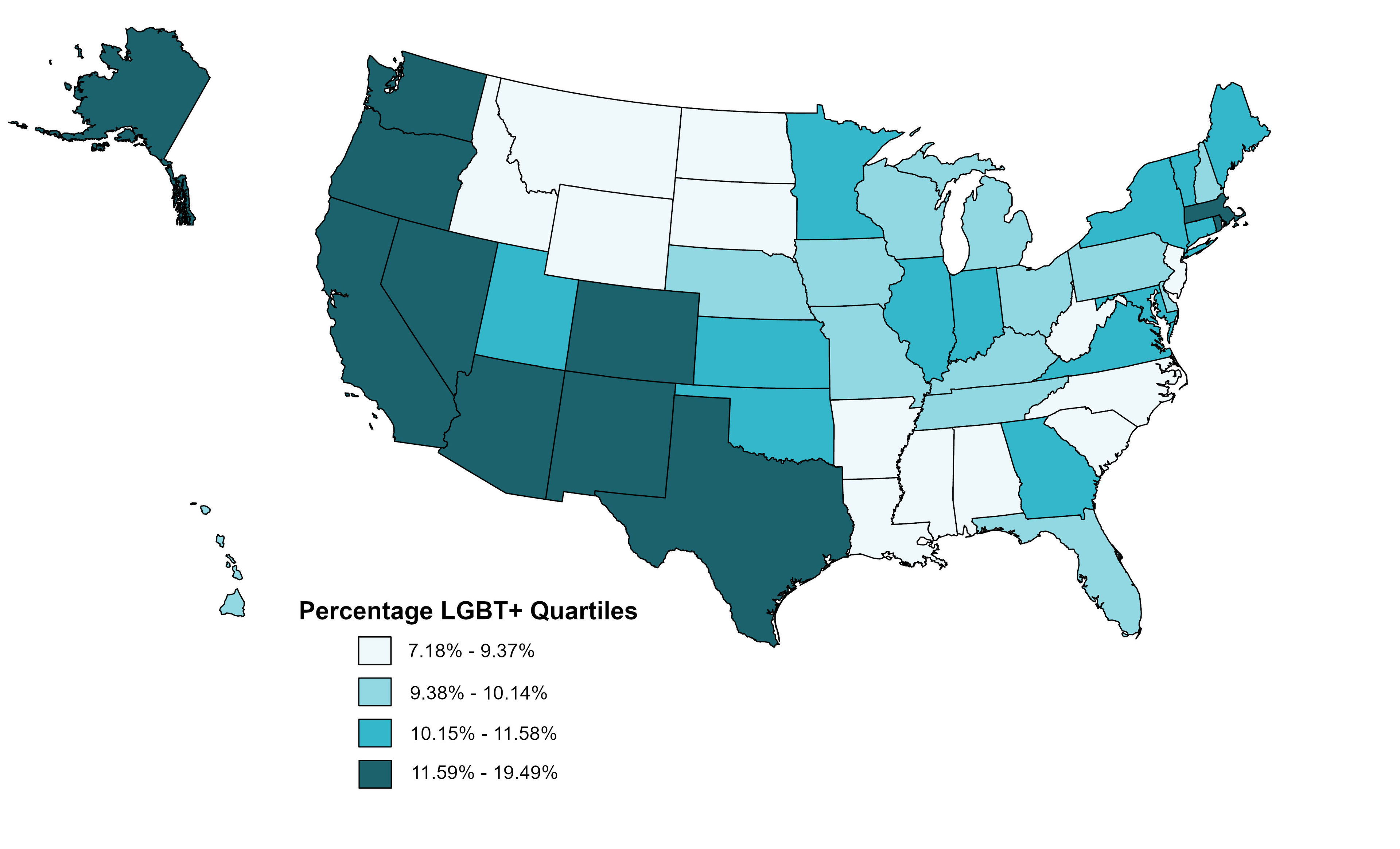 graph showing Figure 1. Map of LGBT+ Identification in the U.S., 2020-2021 graph showing Figure 1. Map of LGBT+ Identification in the U.S., 2020-2021